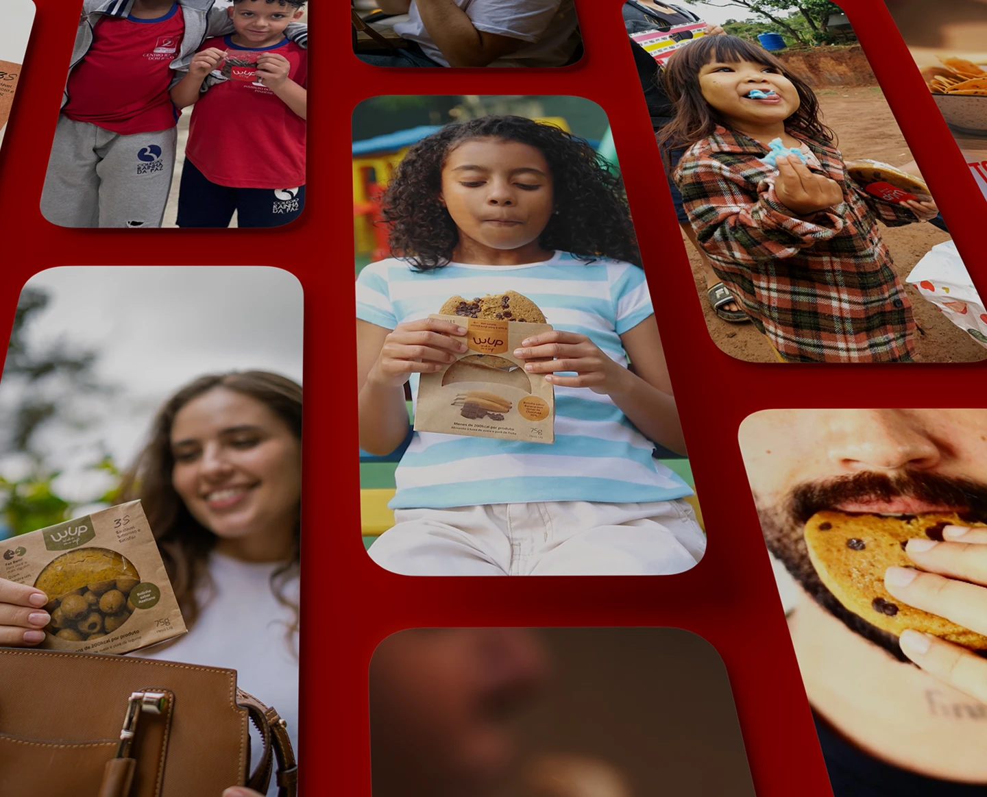 Ensaio fotográfico mostrando pessoas consumindo produtos WUP Food no dia a dia
