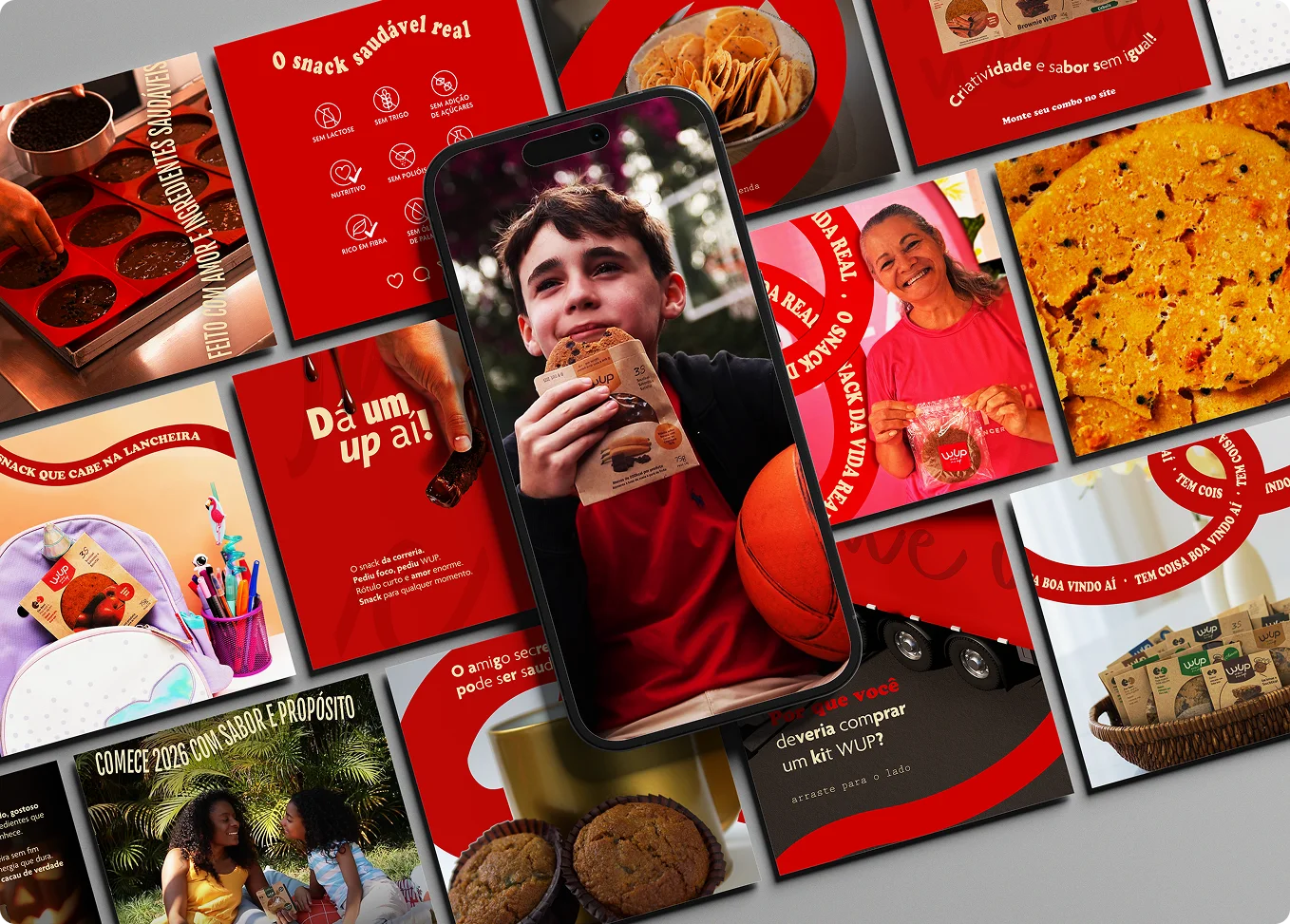 Posts e conteúdos para redes sociais da WUP Food com nova linha editorial e visual